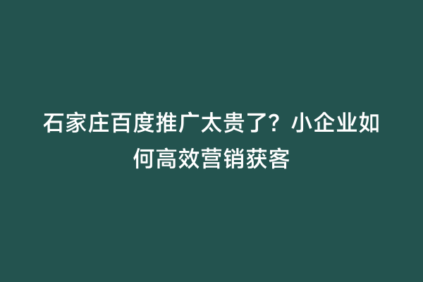 石家庄百度推广太贵了？小企业如何高效营销获客