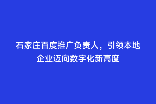 石家庄百度推广负责人，引领本地企业迈向数字化新高度