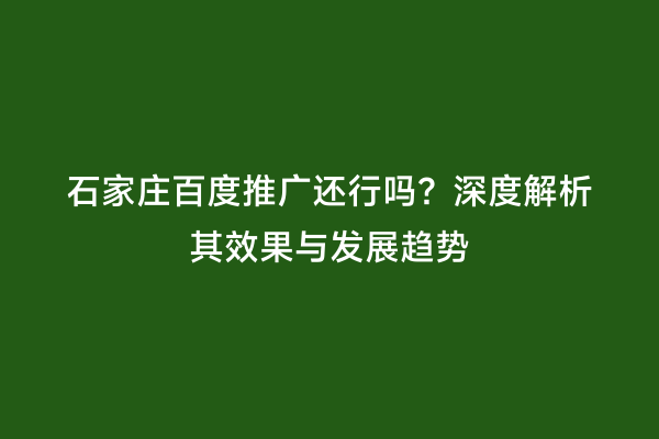石家庄百度推广还行吗？深度解析其效果与发展趋势