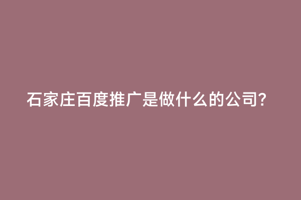 石家庄百度推广是做什么的公司？
