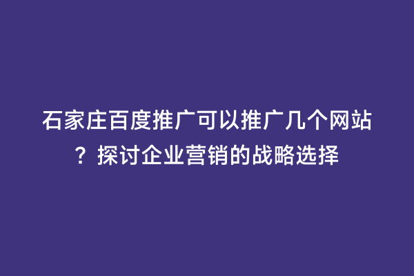 石家庄百度推广可以推广几个网站？探讨企业营销的战略选择