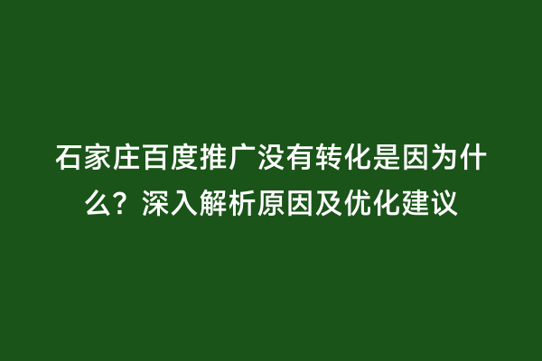 石家庄百度推广没有转化是因为什么？深入解析原因及优化建议