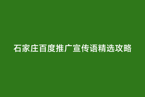 石家庄百度推广宣传语精选攻略