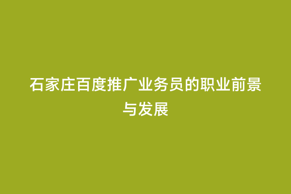 石家庄百度推广业务员的职业前景与发展