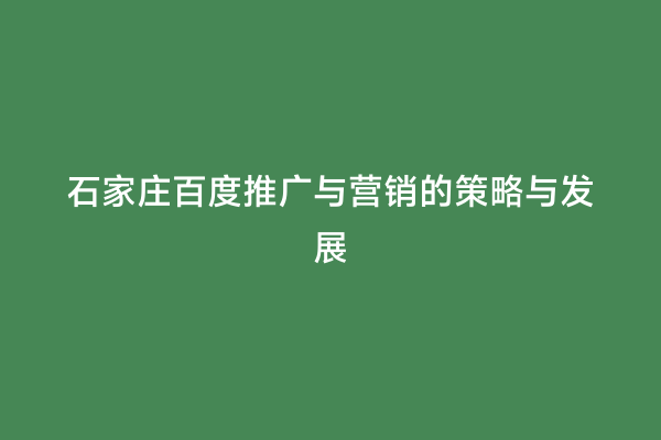 石家庄百度推广与营销的策略与发展