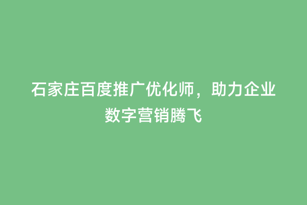 石家庄百度推广优化师，助力企业数字营销腾飞