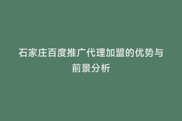 石家庄百度推广代理加盟的优势与前景分析