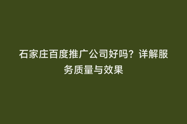 石家庄百度推广公司好吗？详解服务质量与效果