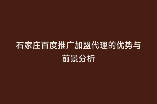 石家庄百度推广加盟代理的优势与前景分析