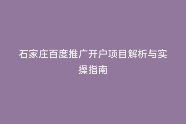 石家庄百度推广开户项目解析与实操指南