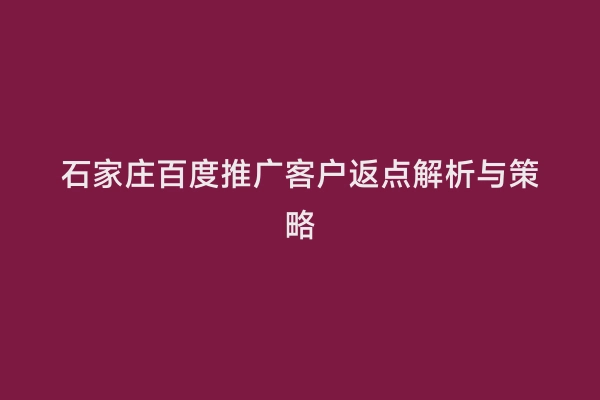 石家庄百度推广客户返点解析与策略