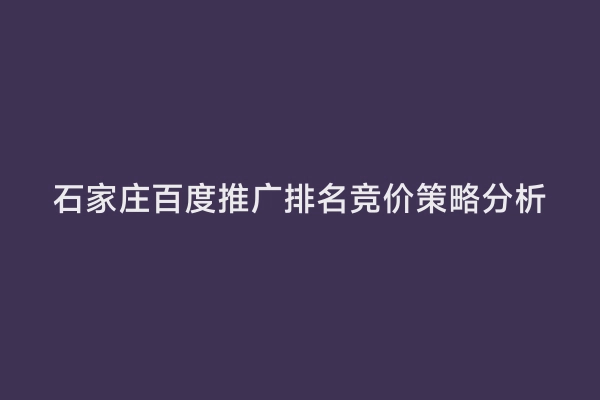 石家庄百度推广排名竞价策略分析