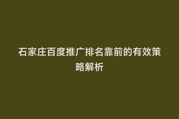 石家庄百度推广排名靠前的有效策略解析