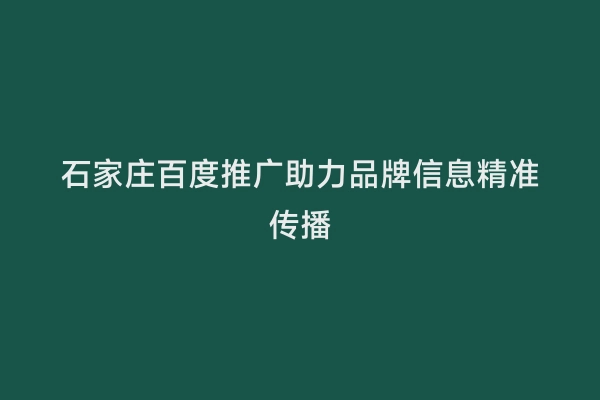 石家庄百度推广助力品牌信息精准传播