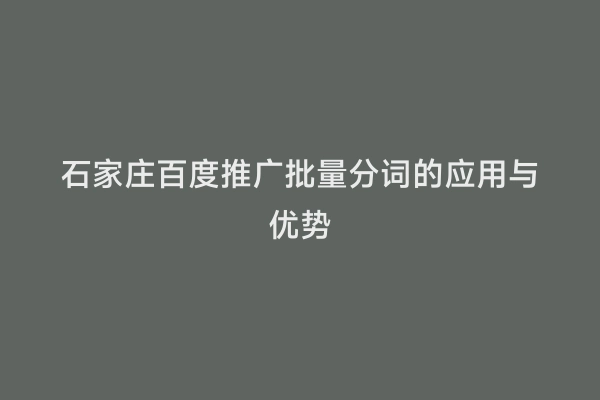 石家庄百度推广批量分词的应用与优势