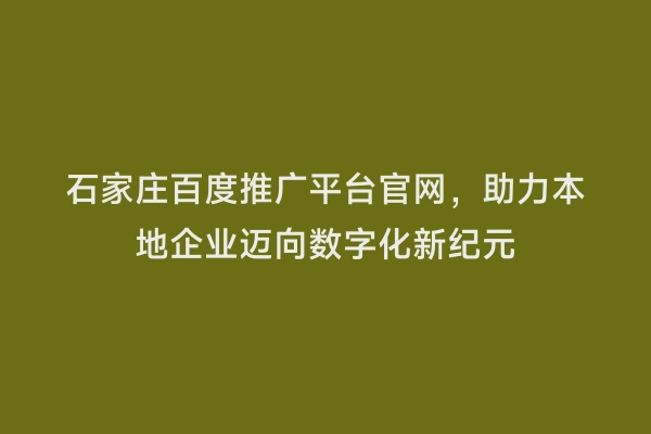 石家庄百度推广平台官网，助力本地企业迈向数字化新纪元