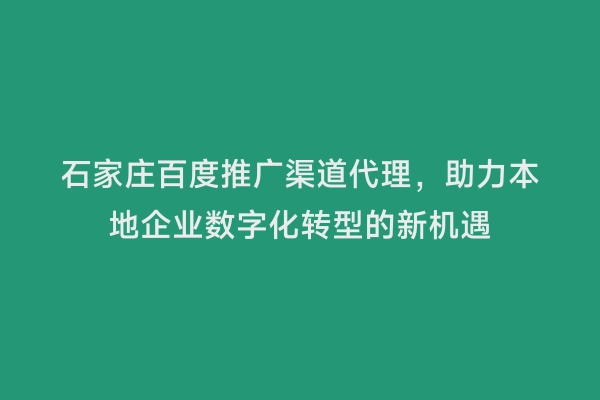 石家庄百度推广渠道代理，助力本地企业数字化转型的新机遇