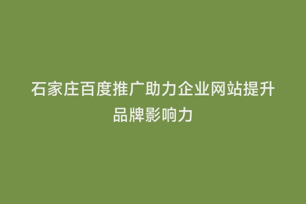 石家庄百度推广助力企业网站提升品牌影响力