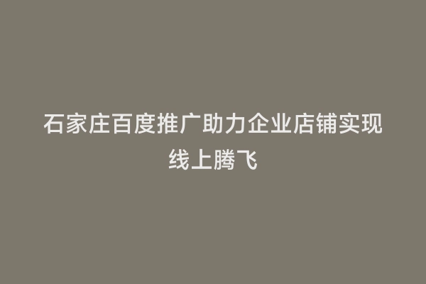 石家庄百度推广助力企业店铺实现线上腾飞