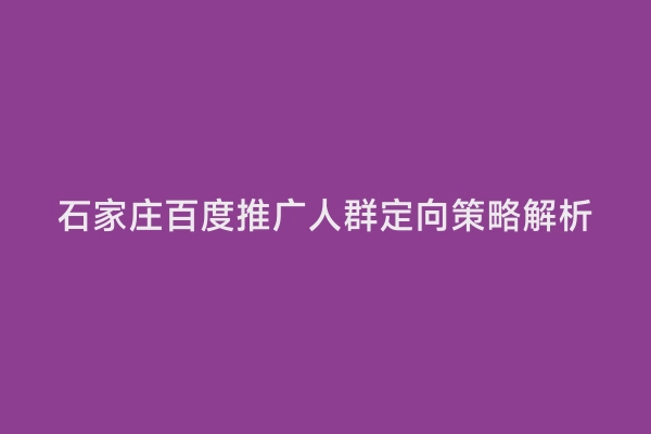石家庄百度推广人群定向策略解析
