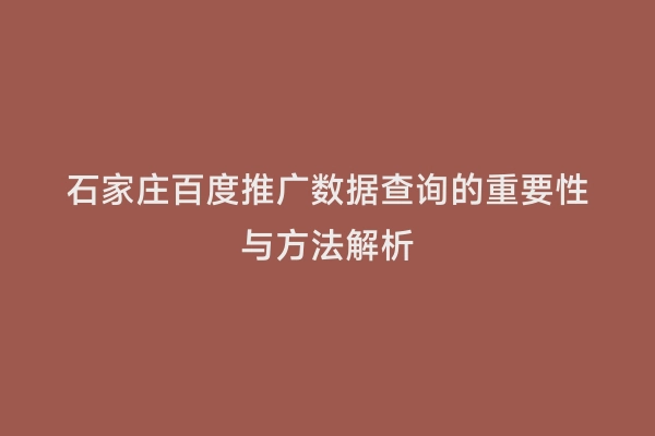 石家庄百度推广数据查询的重要性与方法解析