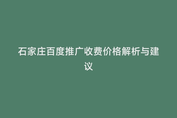石家庄百度推广收费价格解析与建议