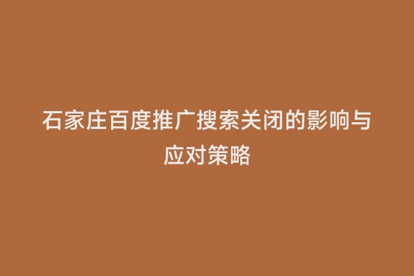石家庄百度推广搜索关闭的影响与应对策略