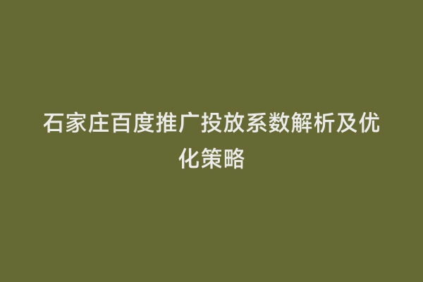石家庄百度推广投放系数解析及优化策略