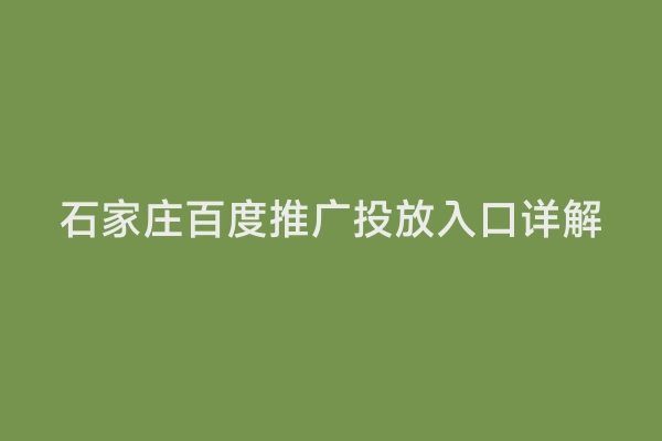 石家庄百度推广投放入口详解