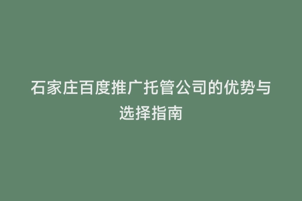 石家庄百度推广托管公司的优势与选择指南