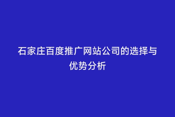 石家庄百度推广网站公司的选择与优势分析