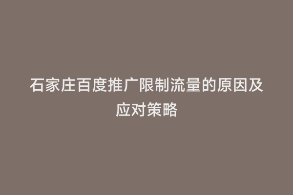 石家庄百度推广限制流量的原因及应对策略