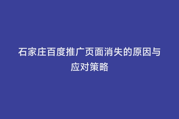 石家庄百度推广页面消失的原因与应对策略