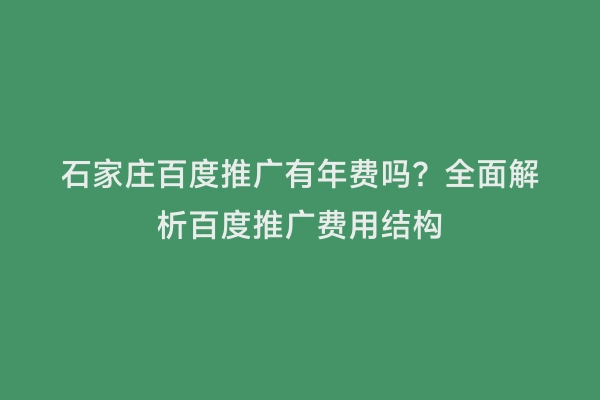 石家庄百度推广有年费吗？全面解析百度推广费用结构