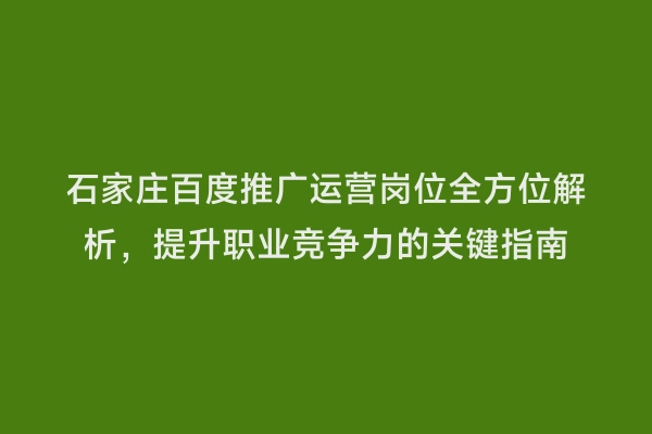 石家庄百度推广运营岗位全方位解析，提升职业竞争力的关键指南