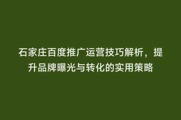 石家庄百度推广运营技巧解析，提升品牌曝光与转化的实用策略