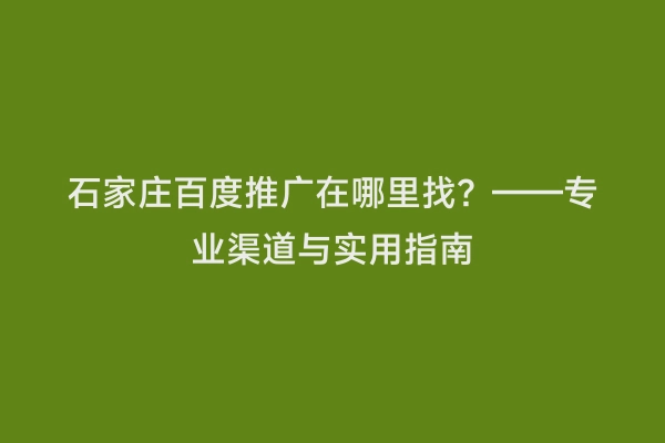石家庄百度推广在哪里找？——专业渠道与实用指南