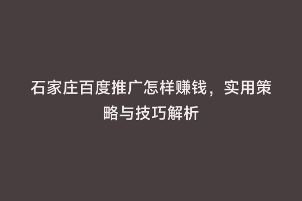 石家庄百度推广怎样赚钱，实用策略与技巧解析