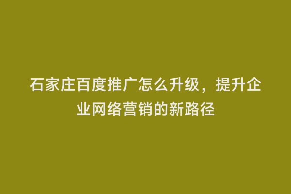 石家庄百度推广怎么升级，提升企业网络营销的新路径