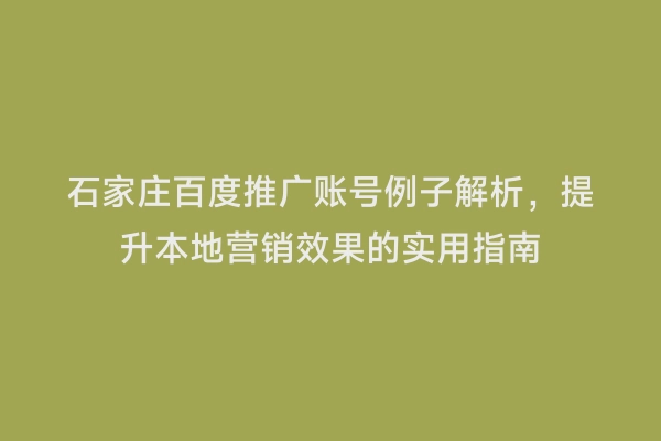石家庄百度推广账号例子解析，提升本地营销效果的实用指南