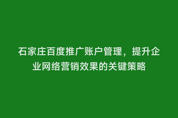 石家庄百度推广账户管理，提升企业网络营销效果的关键策略