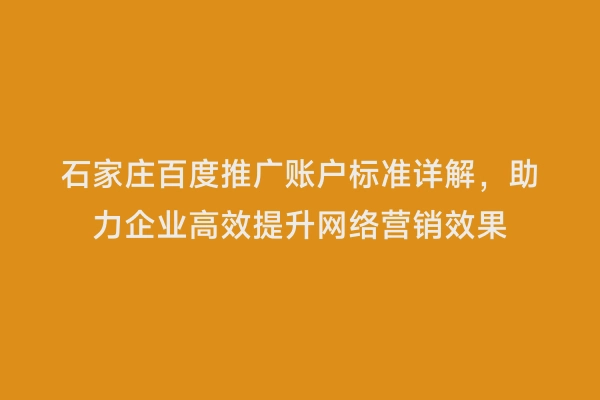 石家庄百度推广账户标准详解，助力企业高效提升网络营销效果