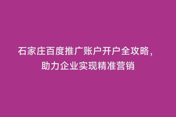 石家庄百度推广账户开户全攻略，助力企业实现精准营销
