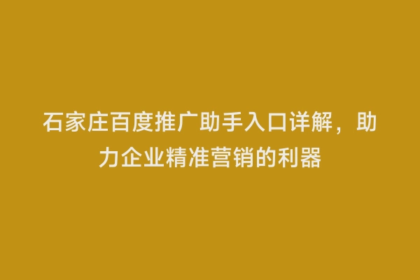石家庄百度推广助手入口详解，助力企业精准营销的利器
