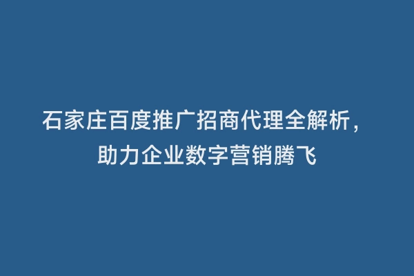 石家庄百度推广招商代理全解析，助力企业数字营销腾飞