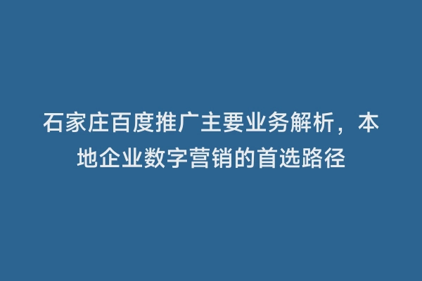 石家庄百度推广主要业务解析，本地企业数字营销的首选路径