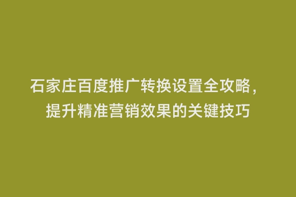 石家庄百度推广转换设置全攻略，提升精准营销效果的关键技巧