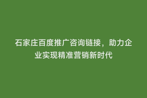石家庄百度推广咨询链接，助力企业实现精准营销新时代