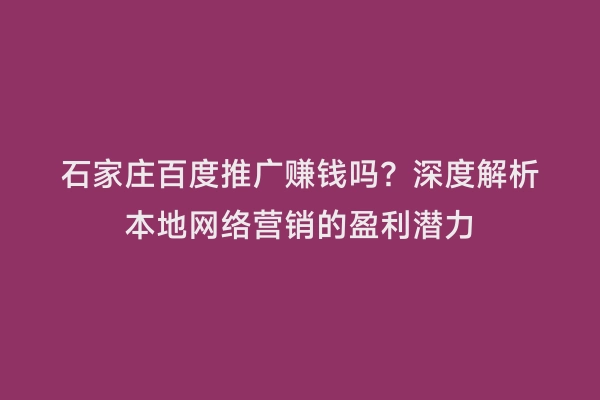 石家庄百度推广赚钱吗？深度解析本地网络营销的盈利潜力