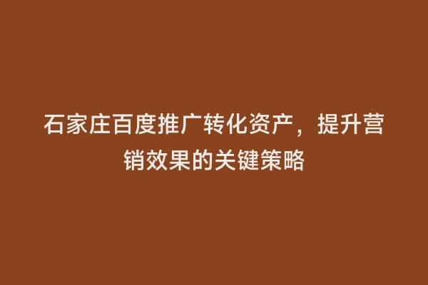 石家庄百度推广转化资产，提升营销效果的关键策略
